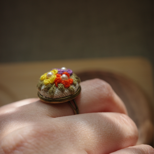 立體刺繡戒指｜花語春頌