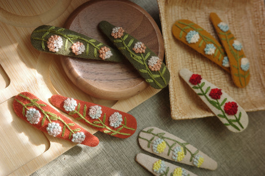 刺繡髮夾＿繡球花園系列