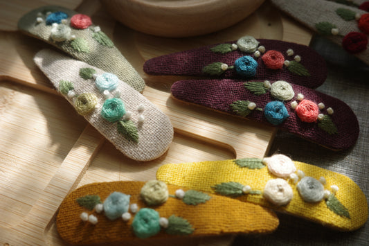 刺繡髮夾＿野原玫瑰系列